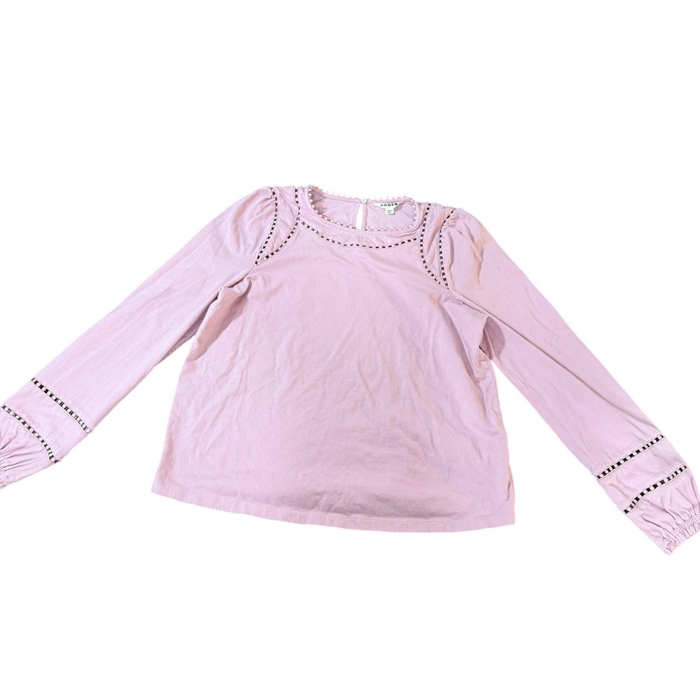 Boden Lilac Pink Pom Ladder Lace Long Sleeve Top Womens US 12 Feminine Pastel